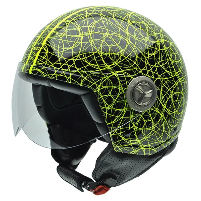 NZI Zeta Graphics Motorcycle Helmet, Green Circles/Black Background, 55-56