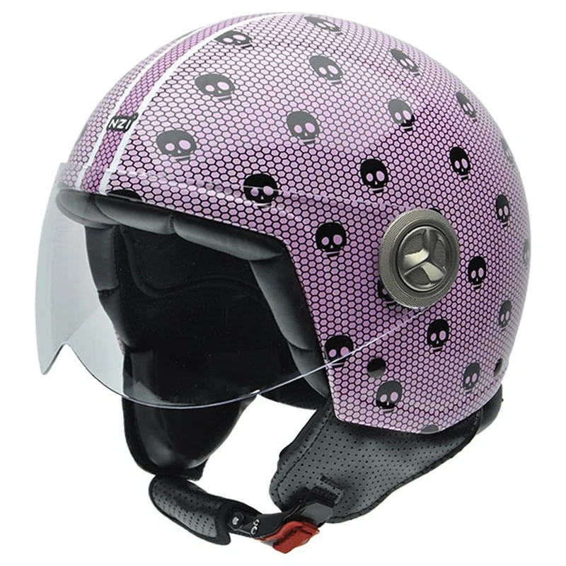 NZI Zeta Graphics Motorcycle Helmet, Black Skulls/Pink Background, 58