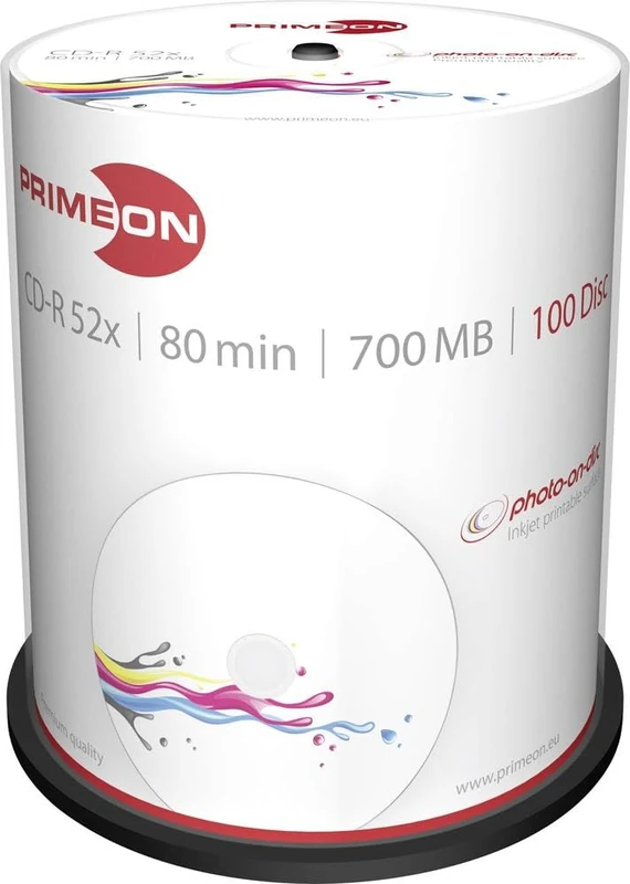 Primeon 2761106 CD-R Blank Discs 80 Min 700 MB 52 x Cakebox, 100 Discs