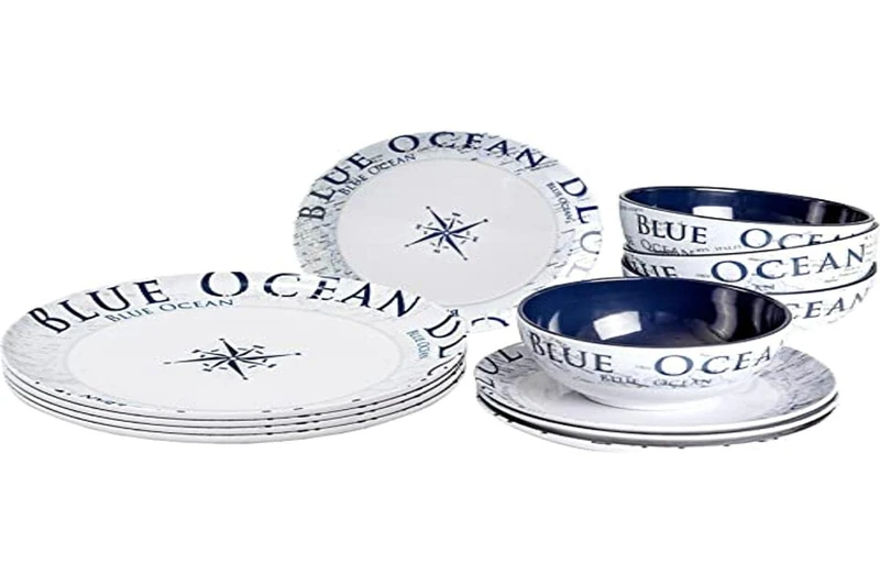 BRUNNER Melamine Crockery Camping Tableware Blue Ocean 12-Piece Non-Slip