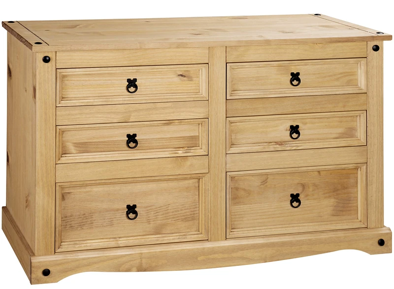 Mews Corona 6 Drawer Chest, Cabinet, Solid Mexican Pine, Sideboard Wide Chest of Drawers