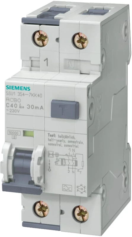 Siemens - Combined differential 1 pole+neutral 32a 30ma/6000