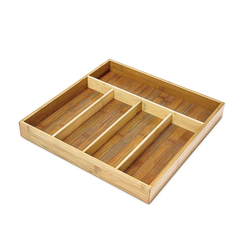 Relaxdays Cutlery Drawer, Bamboo Kitchen Organiser, Silverware Holder with 5 Compartments, 4 x 34 x 33.5 cm, Natural