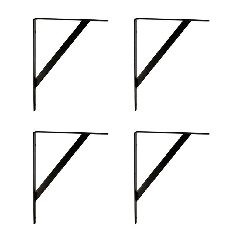 Amig, Pack of 4 Shelf Brackets Color Black, Bracket for Shelves 500 x 325 mm, Heavy-Duty Steel: up to 185 kg
