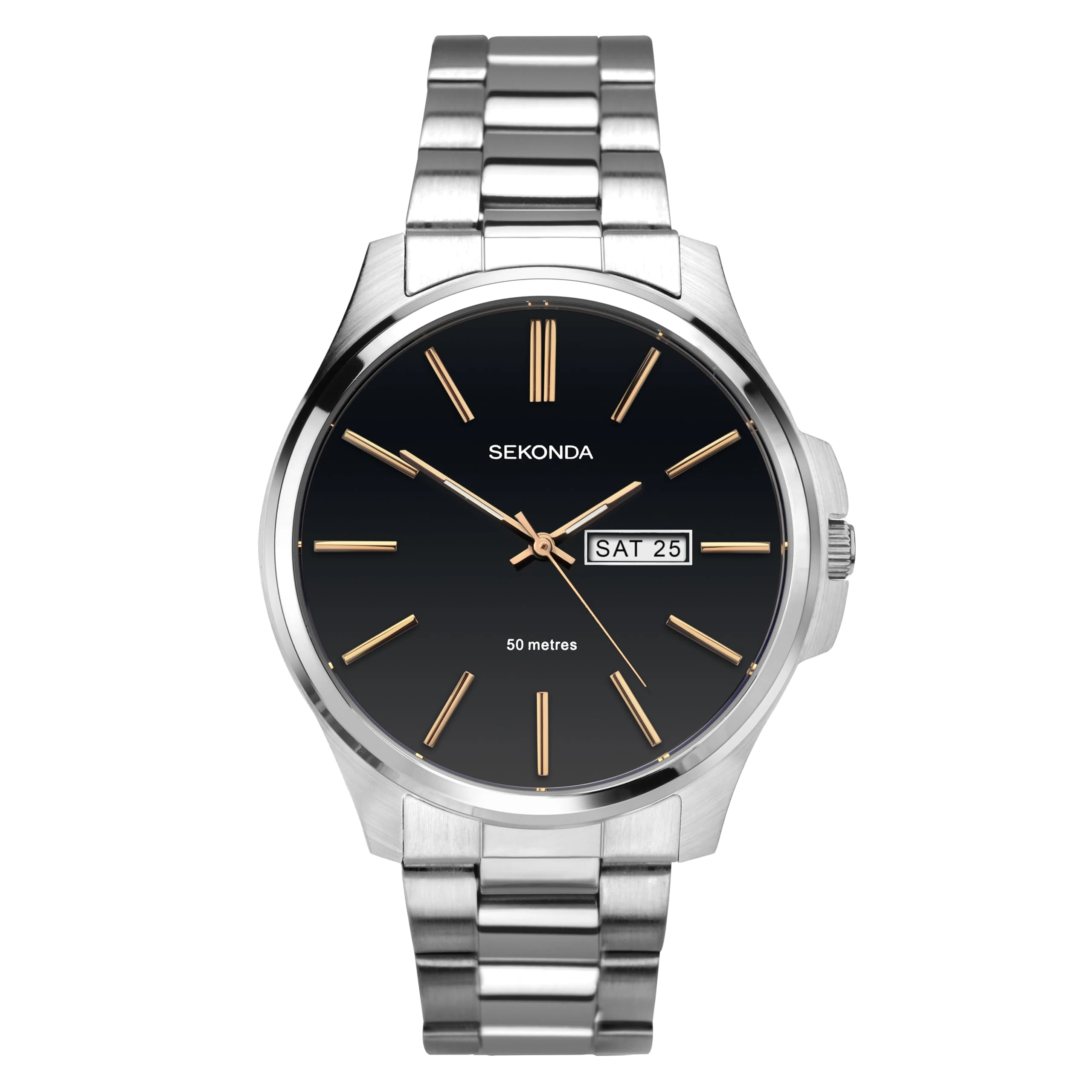 Sekonda Men's Quartz Watch with Black Dial Analogue Display and Silver Stainless Steel Bracelet 1097.27