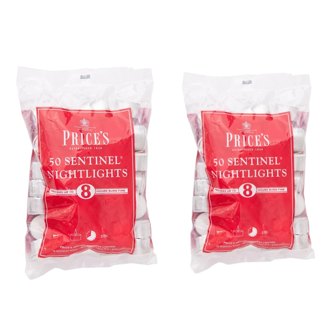 Price's Candles 100 Pack Sentinel Range 8 Hour Tealights Bags | Perfect Long Burning Tea Lights for Home, Catering or General Use | 100 Standard Size Long Burning Tea Lights