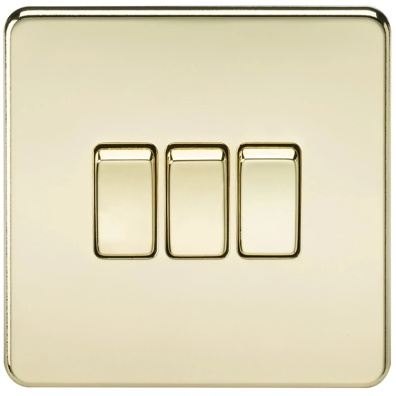 Knightsbridge SF4000PB Screwless 10 A 3-Gang 2 Way Switch, Polished Brass