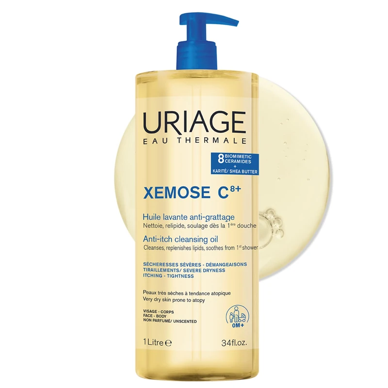 Uriage Xemose C8+ Anti-itch Shower Oil 1L – Face & Body Wash - Very Dry Skin Prone to Atopy – Soothes from 1st application - 8 Biomimetic Ceramides & Shea Butter - Fragrance-Free