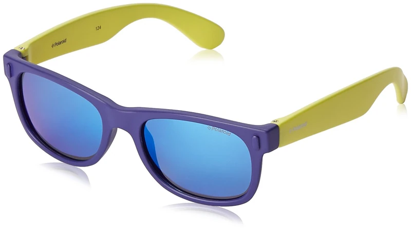 Polaroid Kids' P0115 Rectangular Sunglasses, Blue (Bluette Lime/Grey Blue Mirror Polarized), 46