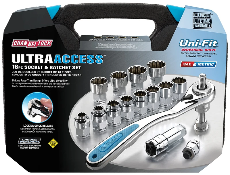 Channellock 39100 Ultra Access Socket Set, 16 Piece, Chrome/Nickel - Image 1