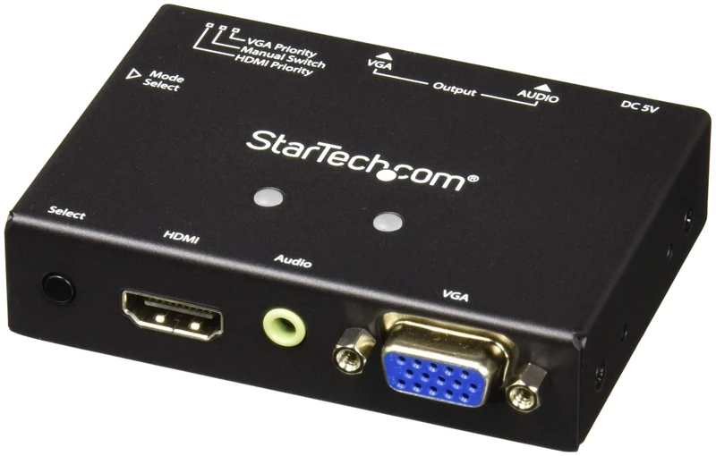 StarTech.com 2x1 VGA + HDMI to VGA Converter Switch w/ Priority Switching – Multi-format VGA and HDMI to VGA Selector – 1080p (VS221HD2VGA), Black