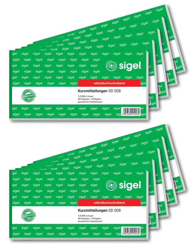 Sigel SD008 Kurzmitteilung 1/3 A4 Landscape First and Second Page Printed Carbonless Double 10 Items Pack of 10