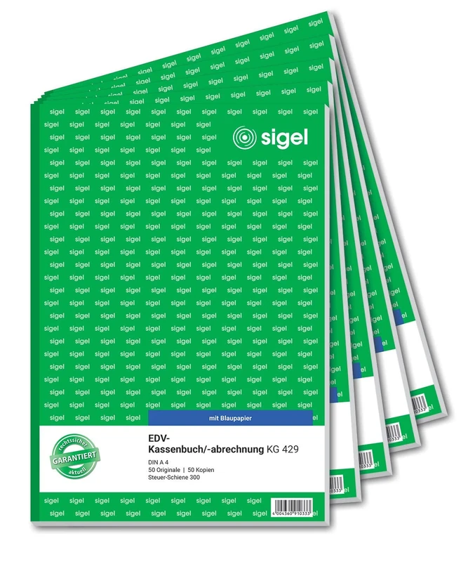 Sigel KG429 EDV Accounting Book with Copy Paper, Tax Rail 300 A4 2 x 50 Sheets with Blue Carbon Paper 5 Piece - Image 1