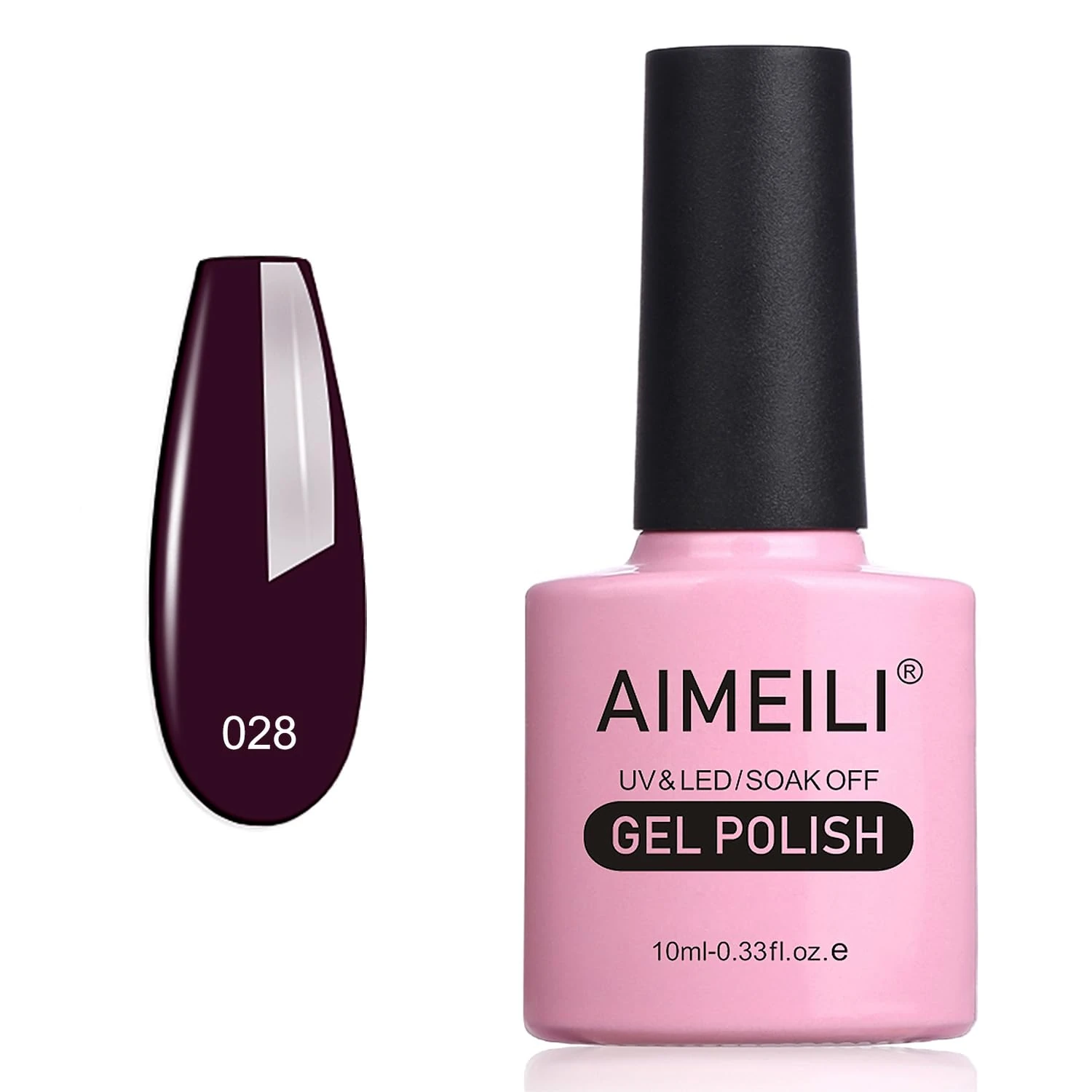 AIMEILI Soak Off UV LED Gel Nail Polish - Burgundy Plum Dark Purple (028) 10ml