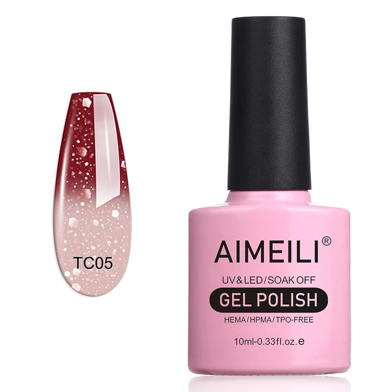 AIMEILI Soak Off UV LED Temperature Colour Changing Chameleon Gel Nail Polish Glitter - Chocolate Spark (TC05) 10ml - Image 1