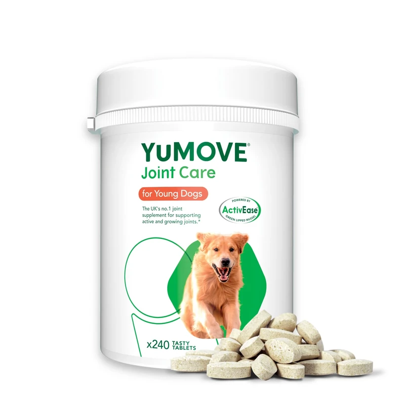 YuMOVE Joint Supplement for Young and Active Dogs, Essential Dog Hip and Joint Support with Glucosamine, Chondroitin & Green Lipped Mussel, for Dogs Aged up to 5, 240 Tablets