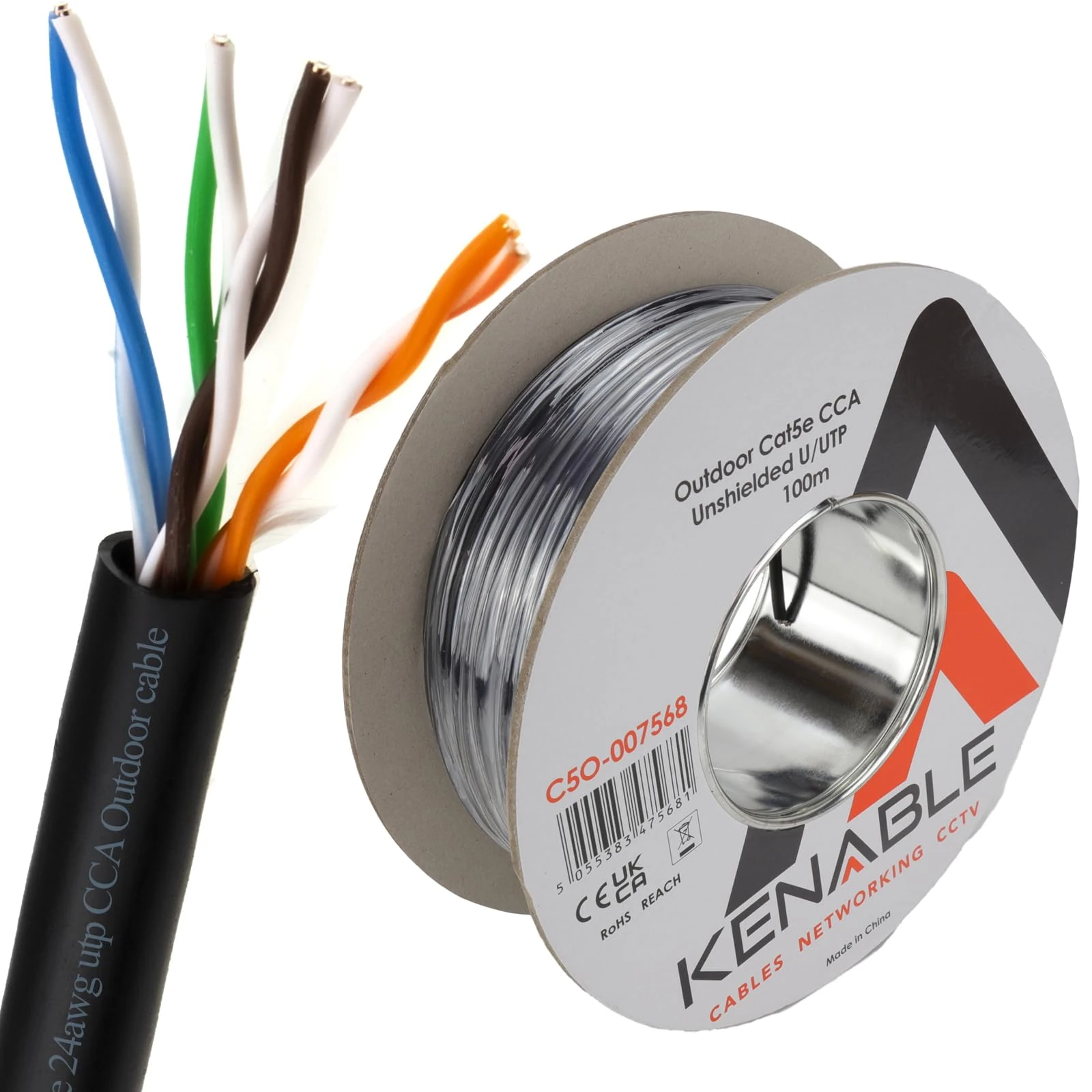 kenable External CAT5e-CCA Outdoor Use Ethernet Network Cable Reel UTP 100m [100 metres]