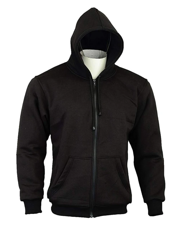 Bikers Gear, motorjack met capuchon, volledig gevoerd, DuPont Kevlar® aramidevezel, CE-bescherming, kleur zwart, maat S = 92 - 96 cm