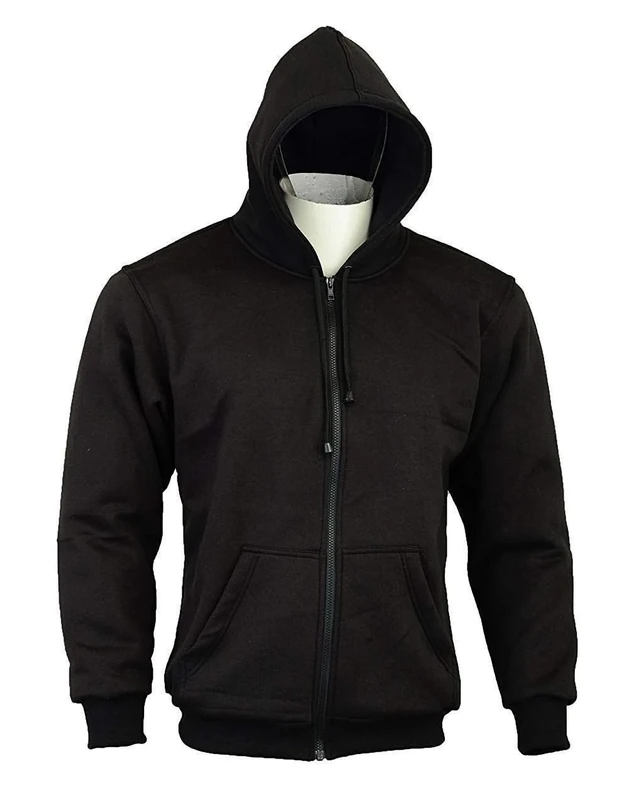 Bikers Gear Australië Nieuwe volledig Kevlar gevoerd zwarte Crossfire beschermende motorfiets Fleece Hoodie met verwisselbare CE1621-1 Armor 2XL = 122 - 127 cm