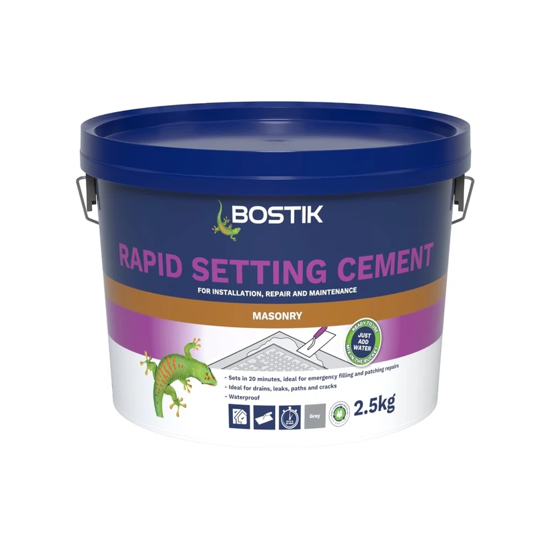 Bostik Rapid Setting Cement 2.5kg - Fast-Setting - Ready Mixed Cement, Just Add Water - Waterproof - Strong - Concrete Repair - Interior-Exterior