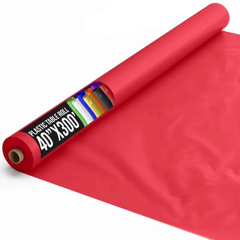 Premium Quality Plastic Table Cover Banquet Rolls 40" X 300' (Red)