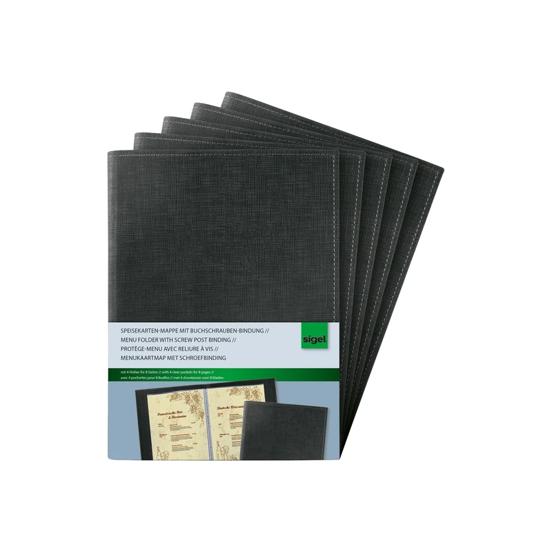 SIGEL SM135 Menu Cover with screw post binding, for A5, plastic, Black (pack of 5)