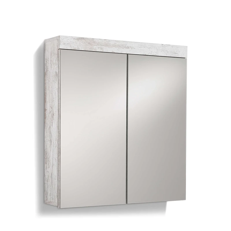 trendteam smart living Furnline 1259-405-68 Cancun Shabby Chic Canyon Pine Vintage Bathroom Furniture Mirror Cabinet, White