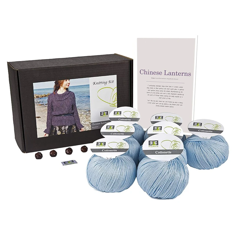 DesignEtte Knitting Kit Chinese Lanterns 100 Percent Mercerized Egyptian Yarn Cotton Medium No-s-9114, Light Blue 2