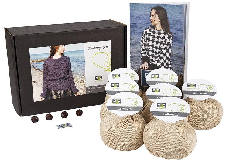 DesignEtte Knitting Kit Chinese Lanterns 100 Percent Mercerized Champagne Egyptian Yarn Cotton 2X-Large No-s-9114