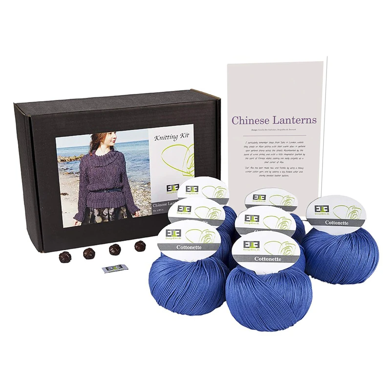 DesignEtte Knitting Kit Chinese Lanterns 100 Percent Mercerized Rain Blue Egyptian Yarn Cotton Medium No-s-9114