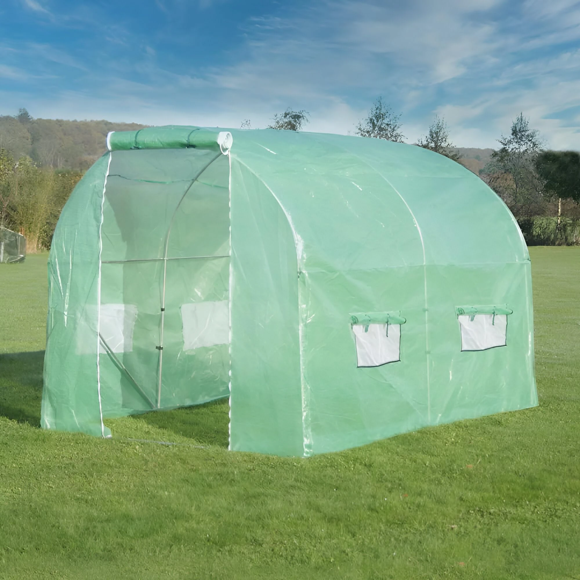 Primrose 3m x 2m Outdoor Polytunnel Walk-in Greenhouse with Galvanised Rust Resistant Steel Frame Reinforced Plastic Material Cover Wind and Rain Garden Plant Protection