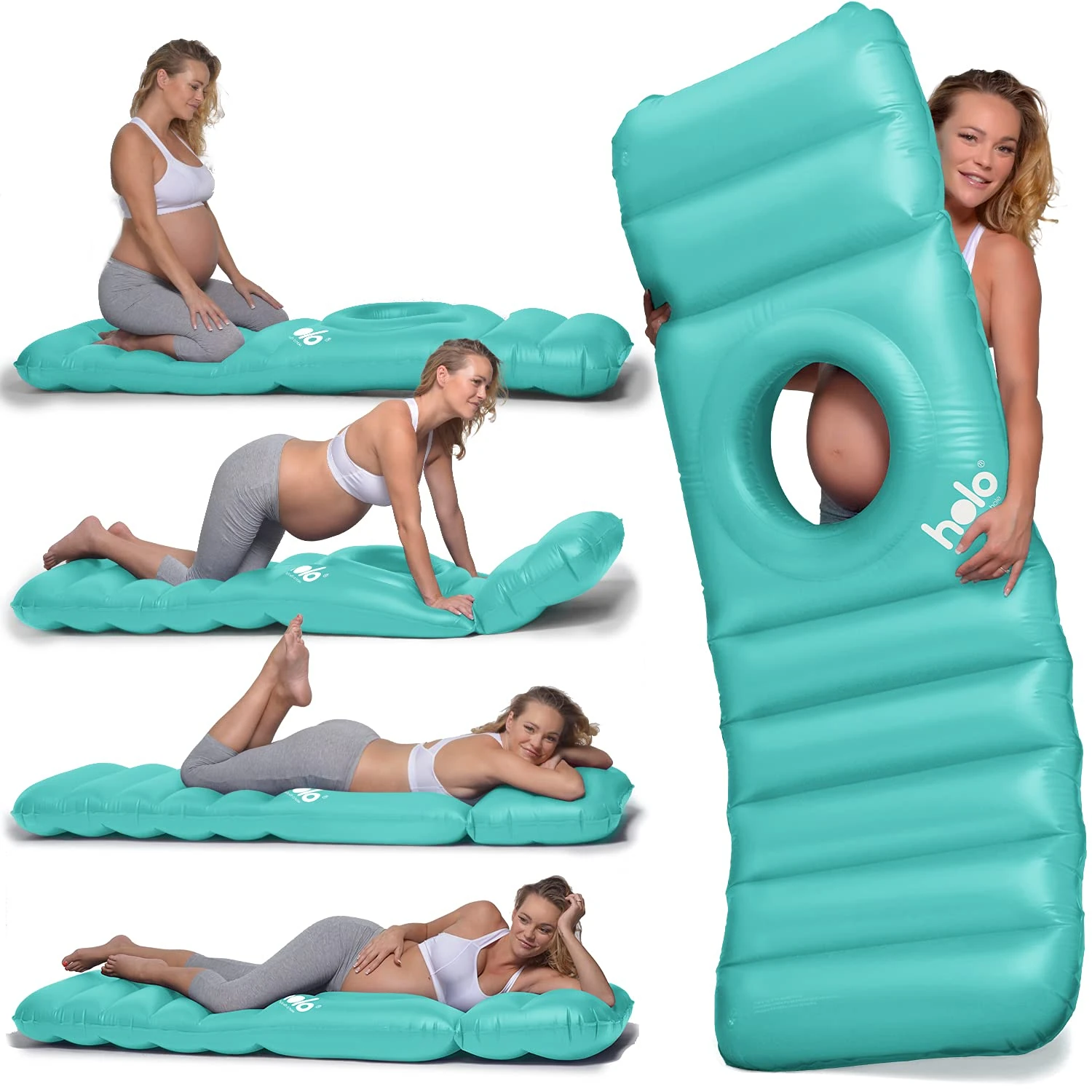HOLO The Original Inflatable Pregnancy Pillow with a Hole for Your Tummy. Use on Land and Water, for PGP/SPD Relief, Yoga, Sleep, Massage and Relaxation on Your Belly - Babymoon Essential (Mint)