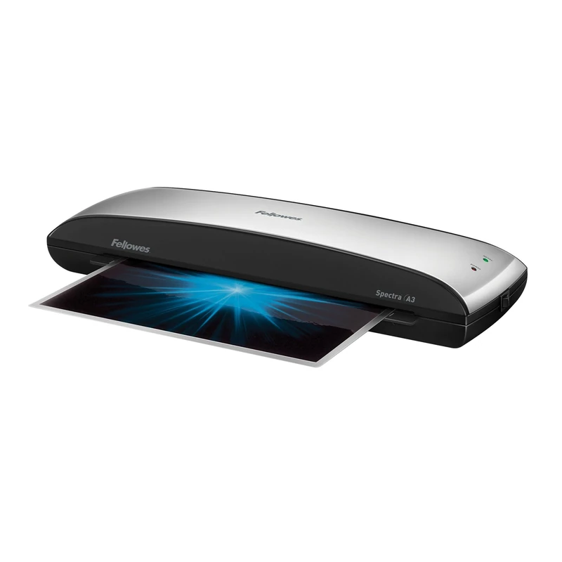 Fellowes Spectra A3 Laminator Machine for Home Office Use - Fast 4 Minute Warm Up Time with Auto Shut Off & Sleep Mode Feature – 80-125 Micron, 10 A4 Laminating Pouch Starter Pack Included, Black/Grey - Image 1