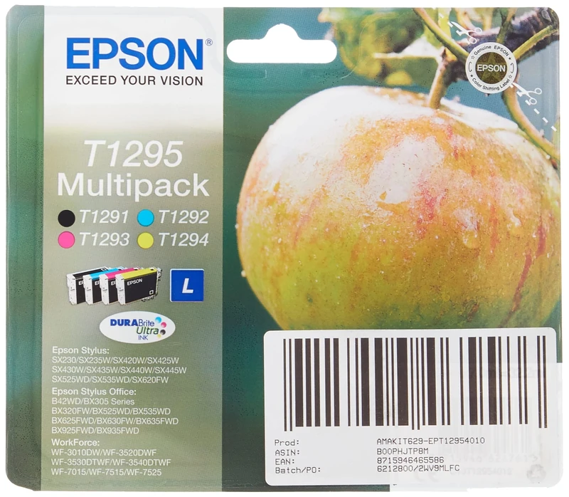 Epson T1295 Multipack, Print Cartridge, 1 x Black, Yellow, Cyan, Magenta, Blister with RF Alarm, Genuine