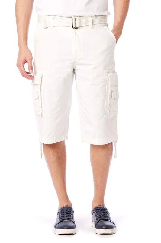 UNIONBAY Men's Cordova Belted Messenger Cargo Short-Reg and Big and Tall Sizes, White, 36