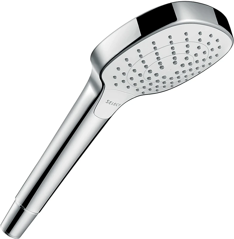 hansgrohe Croma Select E - shower head, hand shower square (110 x 110 mm) with 3 sprays, with anti-limescale function, white/chrome, 26812400
