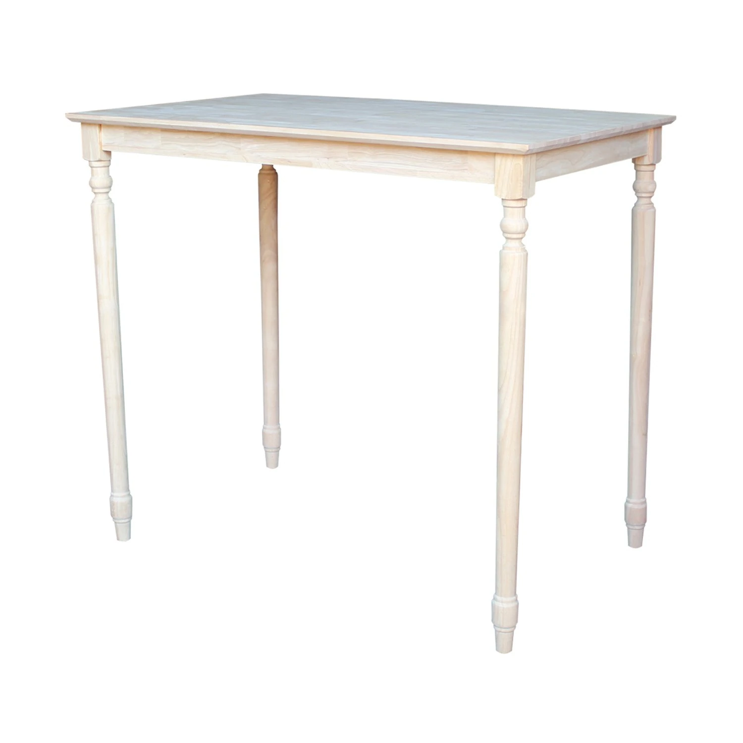 International Concepts Table Top Solid with Wood Bar Height Turned Legs, 30 by 48-Inch, Unfinished