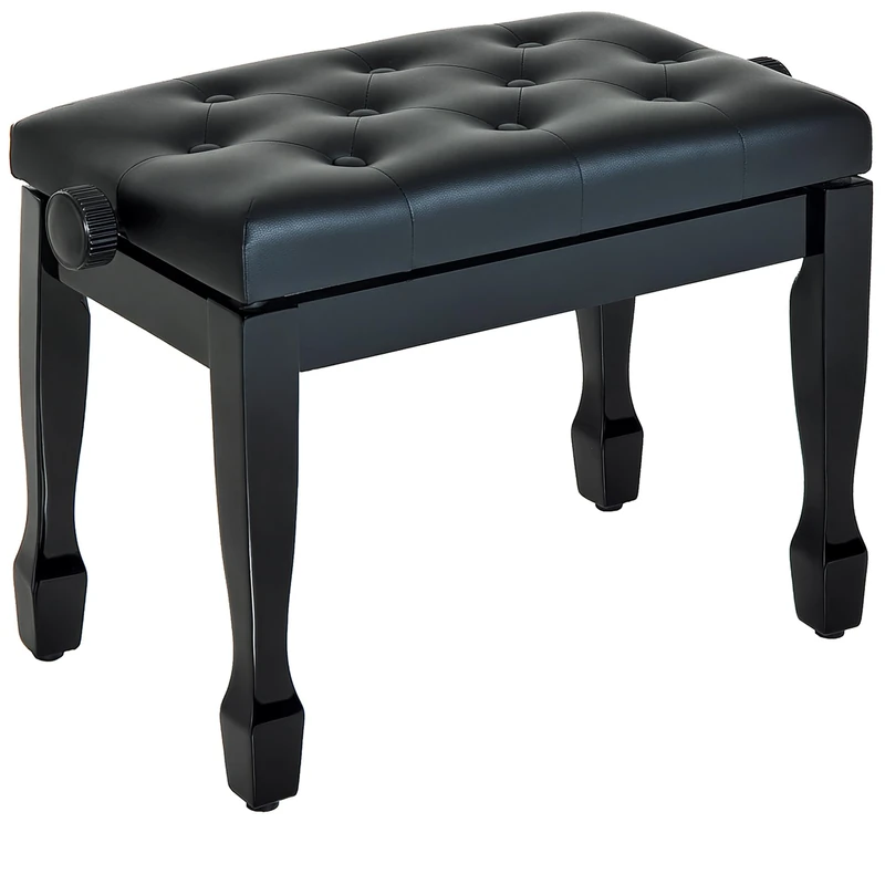 HOMCOM Adjustable Piano Stool - Black Faux Leather Bench