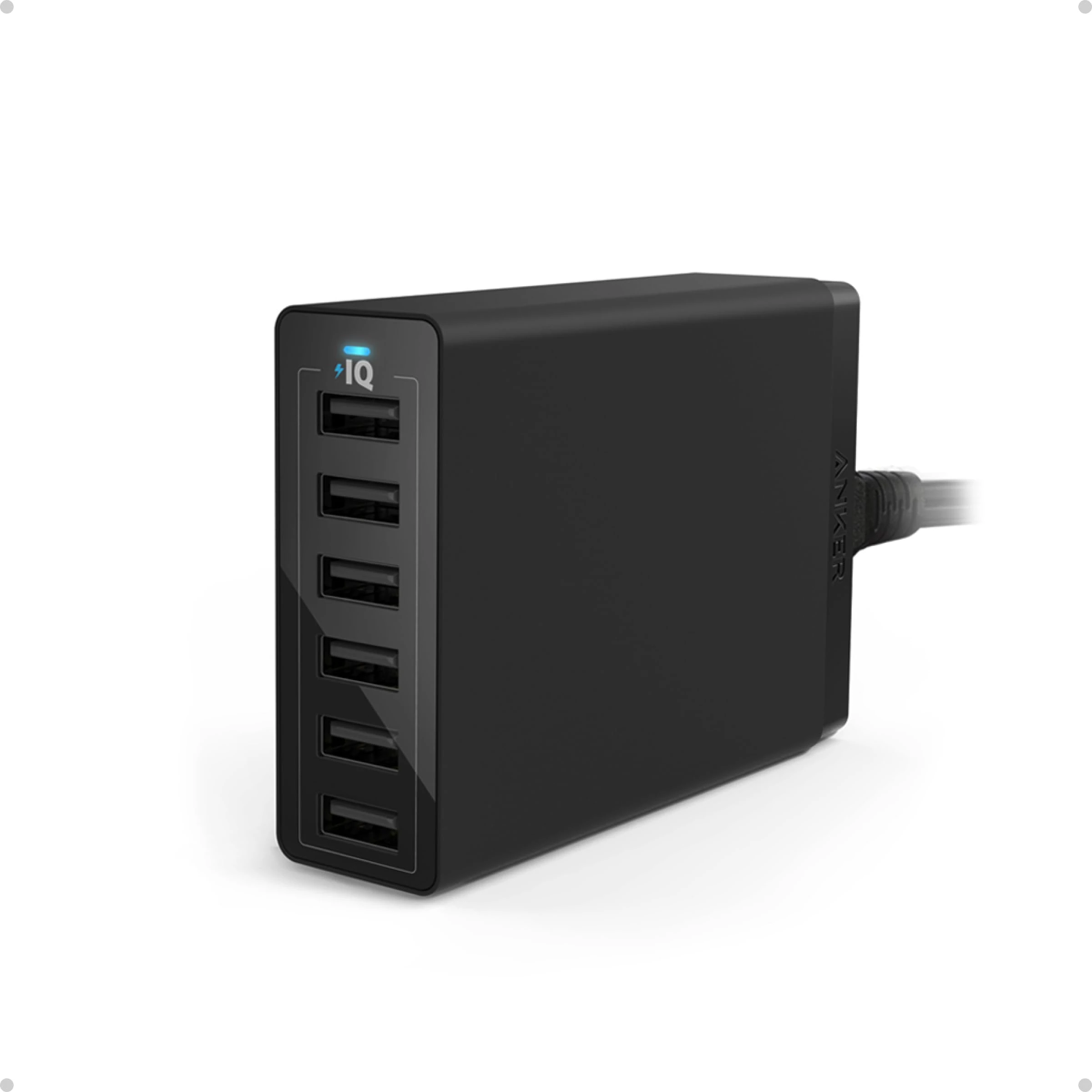 Anker PowerPort 60 W 6-Port Family-Sized Desktop USB Charger with PowerIQ Technology for Smartphones - Black, Compatible with iPhone 8 Plus