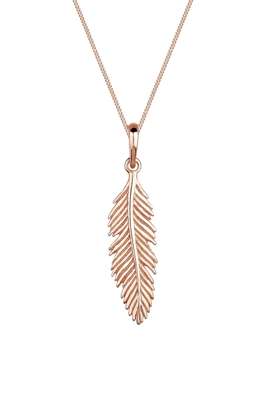 Elli Women's 925 Sterling Silver Rosegold Plated Xilion Cut with Feather Pendant Necklace - 45cm length