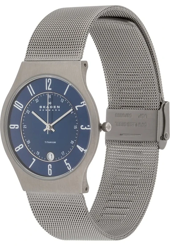 Skagen Watch for Men Sundby Titanium, Three Hand Date Movement, 37 mm Charcoal Titanium Case with a Stainless Steel Mesh Strap, 233XLTTN