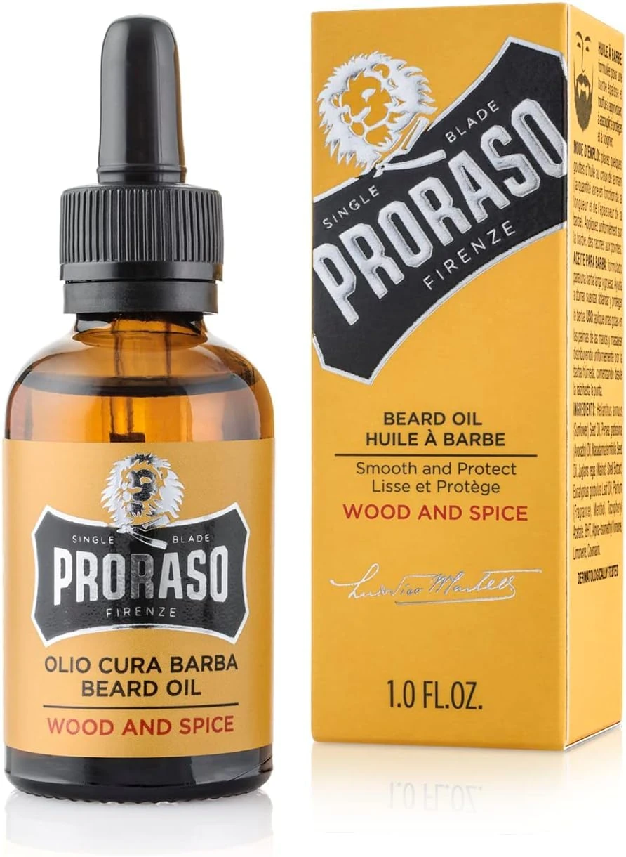 Proraso Beard Oil, Wood and Spice, 30ml, Scented Beard Softener For Men Softens and Protects Long, Bristly Beards, Made in Italy
