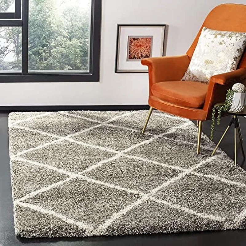 Safavieh Shaggy Indoor Woven Rectangle Area Rug, Hudson Shag Collection, SGH281, in Grey/Ivory, 244 x 305 cm for Living Room, Bedroom or Any Indoor Space