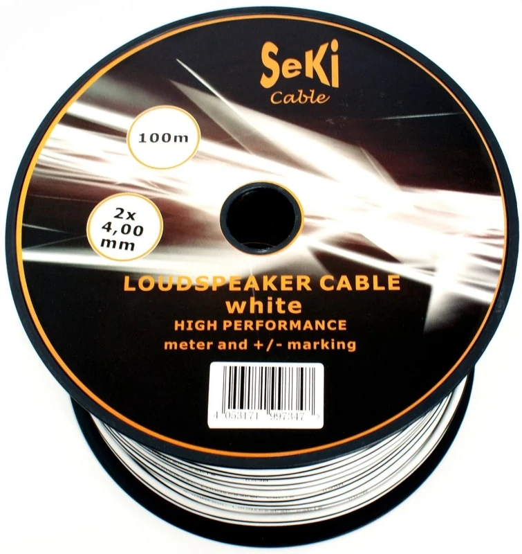 2x White Speaker Cables 4.00mm² 100m