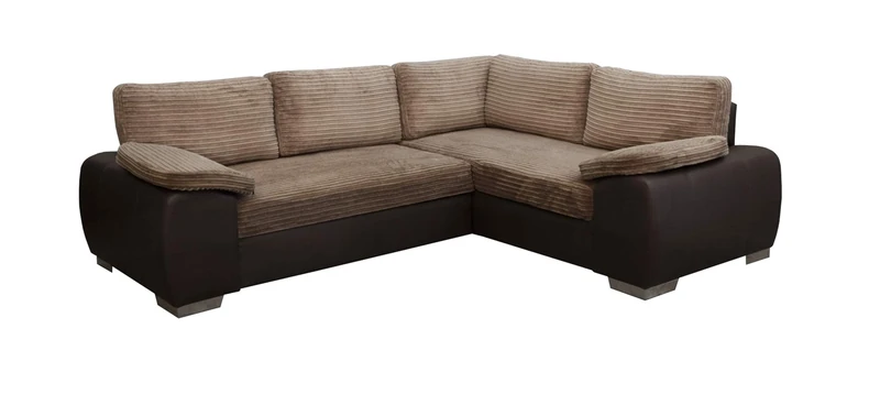 Sofas and More ENZO - CORNER SOFA BED WITH STORAGE - JUMBO CORD FABRIC LEATHER - RIGHT HAND SIDE ORIENTATION (BROWN)