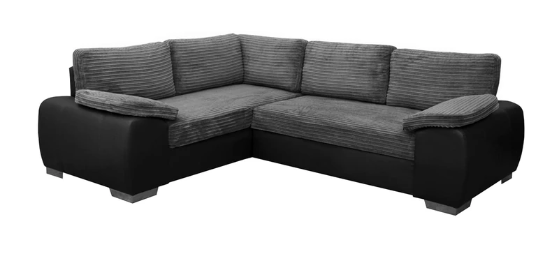 Sofas and More Grey Jumbo Cord Corner Sofa Bed with Storage – Large L-Shape Fabric & Faux Leather Sofa for Living Room