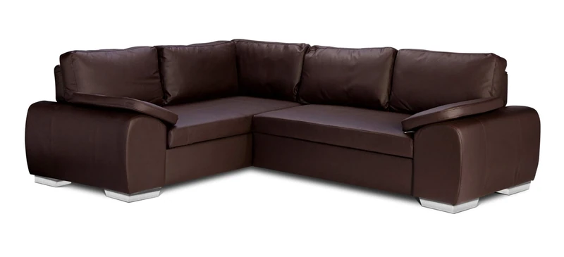 Sofas and More ENZO - CORNER SOFA BED WITH STORAGE - FAUX LEATHER - LEFT HAND SIDE ORIENTATION (BROWN)