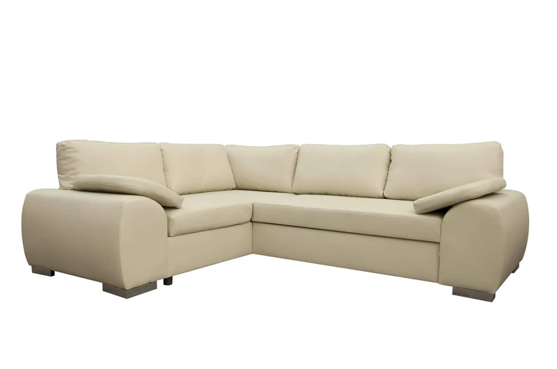 Sofas and More ENZO - CORNER SOFA BED WITH STORAGE - FAUX LEATHER - LEFT HAND SIDE ORIENTATION (CREAM)