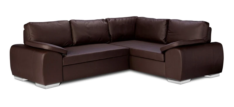 Sofas and More ENZO - CORNER SOFA BED WITH STORAGE - FAUX LEATHER - RIGHT HAND SIDE ORIENTATION (BROWN)