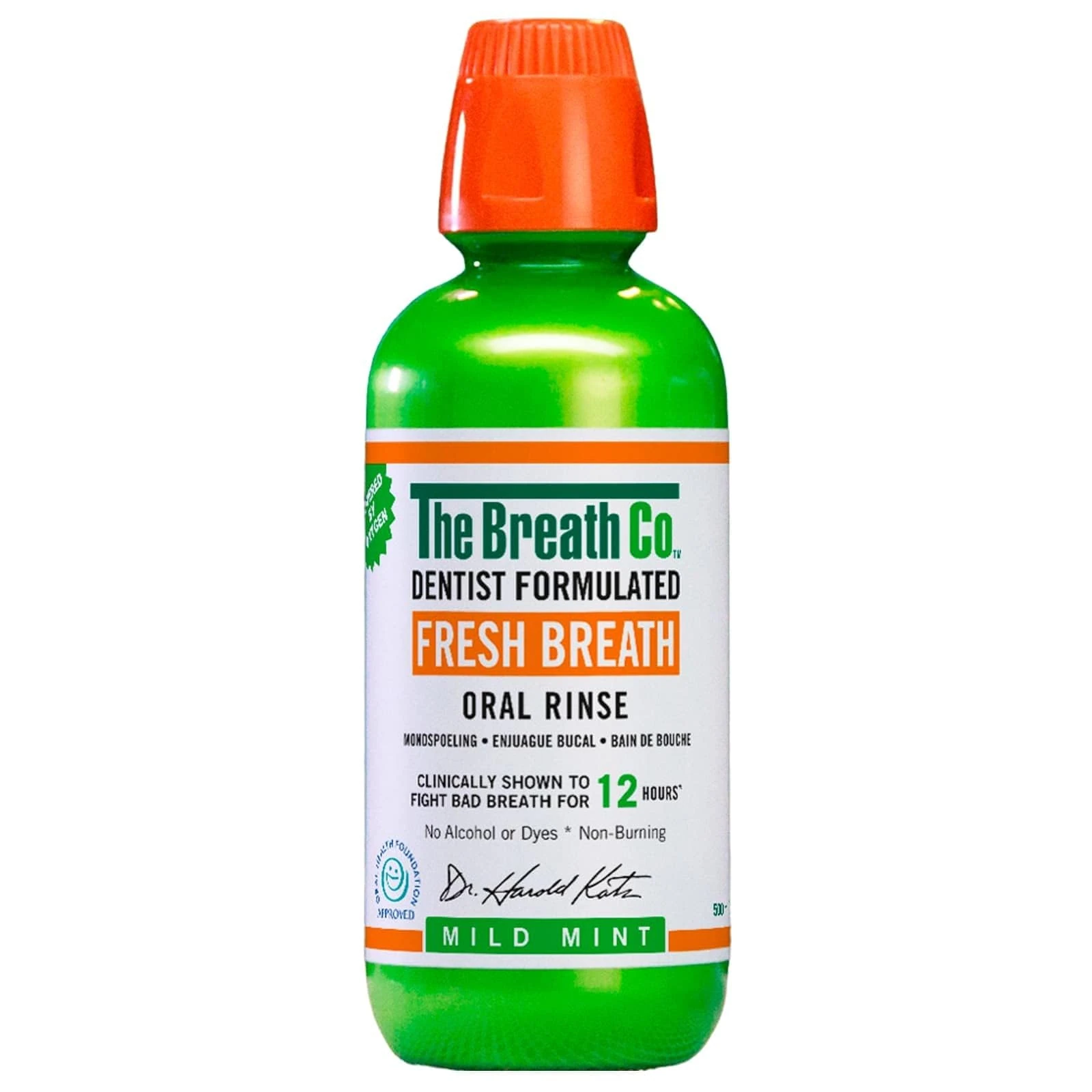 The Breath Co. Alcohol Free Mouthwash - Dentist Formulated Oral Rinse for 12 Hours of Fresh Breath - Mild Mint Flavour, 500ml